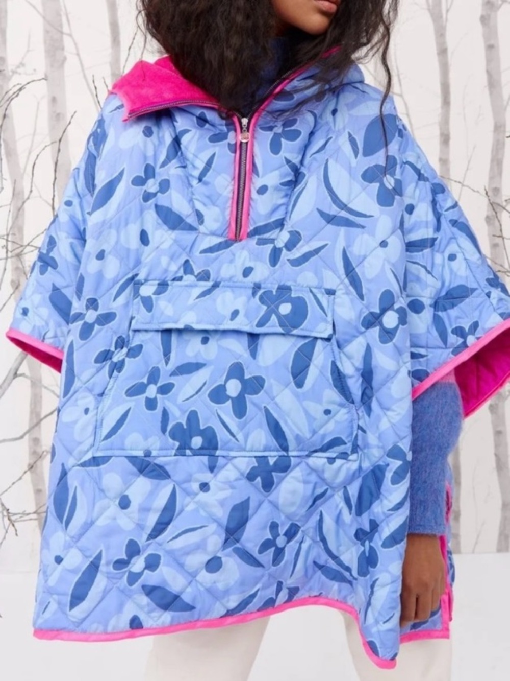 NEW Celia B DUNSINANE CAPE BLUE floral quilted oversized XS